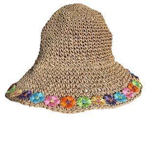 Floral Embroidered Mod Woven Paper Bucket Hat